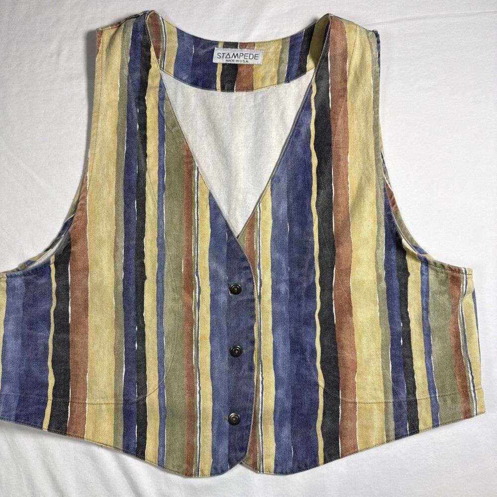 Vtg Stampede Vest Womens XL Western Cowgirl Rodeo Ranch USA Multicolor Boho